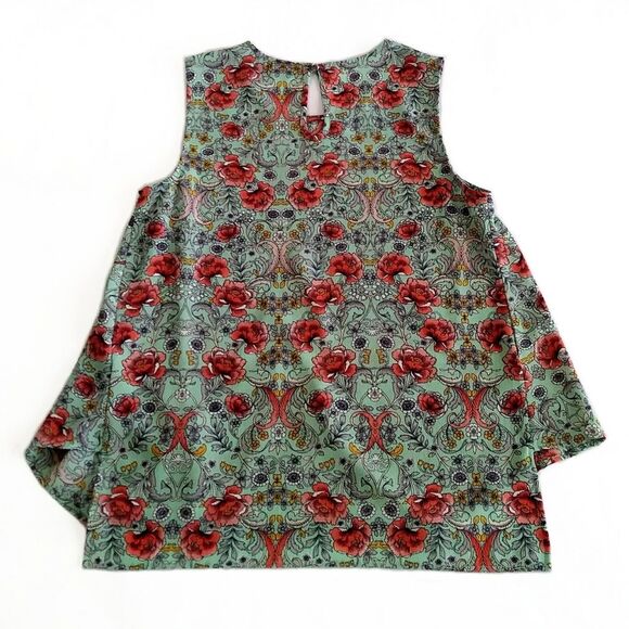 LABEL RACHEL RACHEL ROY FLORAL BLOUSE SIZE M HI-LO TIE FRONT SLEEVELESS - Picture 3 of 7